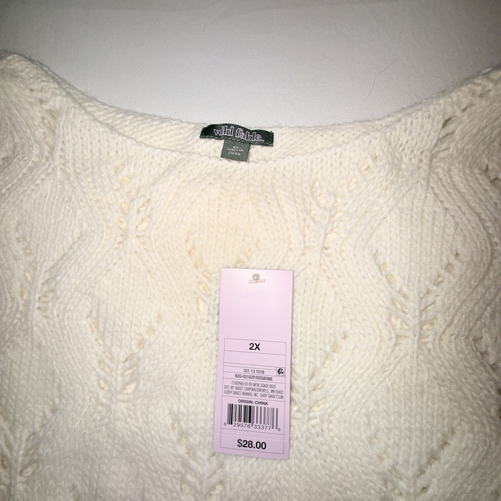Wild Fable Pointelle Cable Knit Sweater Women NEW 2X White Balloon Sleeve Boho - Picture 4 of 4